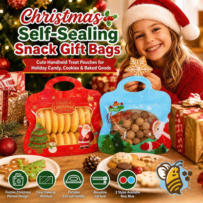 🎁Kerstactie: 60% korting!🎅Makkelijk te vullen en te sluiten🎄Feestelijke zelfsluitende traktatiezakjes met kerstman- en sneeuwpopmotief | Hersluitbaar, voedselveilig, voor koekjes, chocolade en kleine cadeaus🎅⛄