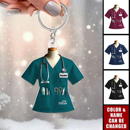 Gepersonaliseerde Acryl Sleutelhanger - Verpleegstersuniform met Eigen Naam