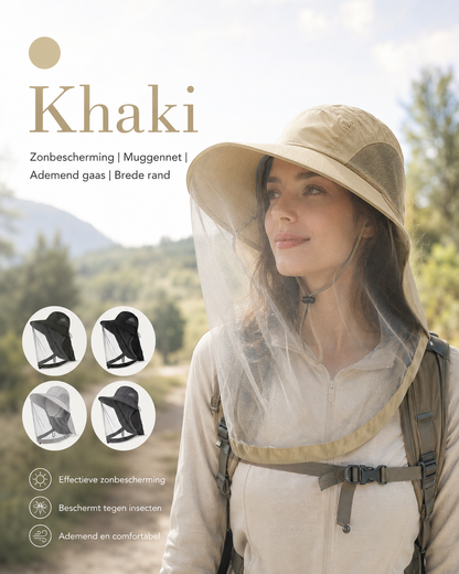 🧢 Extra Grote Anti-Mug Zonnehoed 🌞 Volledige Gezichts- en Nekbescherming voor Vissen, Wandelen & Reizen