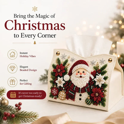 🎄 Beperkte Tijd 50% Korting! ✨ Met Kralen Versierde Kerst Tissueboxhuls – Feestelijk, Decoratief 🎁