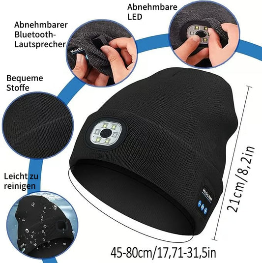 🎅 TIJDELIJKE 50% KORTING! 🎁Gebreide Muts met Afneembare LED-hoofdlamp en Bluetooth-koptelefoon