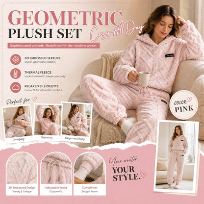 🔥🍂 Pluche set met geometrisch reliëf – tijdloos comfort en moeiteloze stijl voor elke gelegenheid