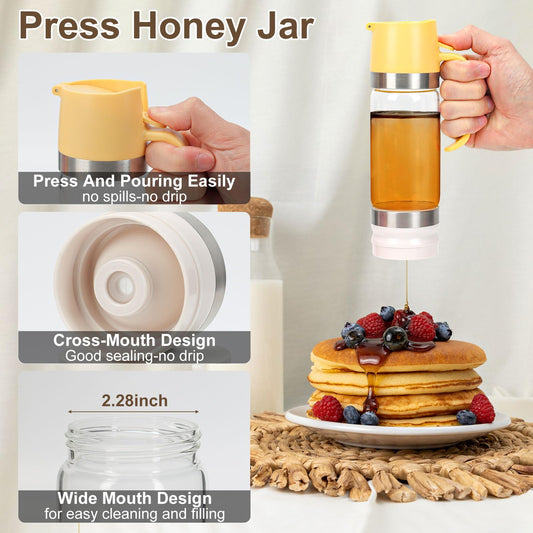🍯9oz Druppelvrije Glazen Honing- & Siroopdispenser – Knoeivrij, Eenvoudig Schenken & Perfect voor Keuken & Ontbijt ✨ 🍽️
