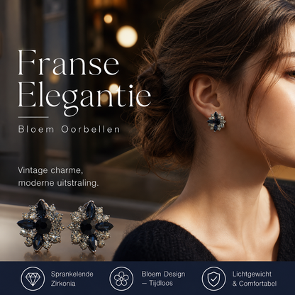 Damesoorbellen met bloemmotief en diamanten, Franse retro-stijl, licht luxueus, modieus, veelzijdig en elegant
