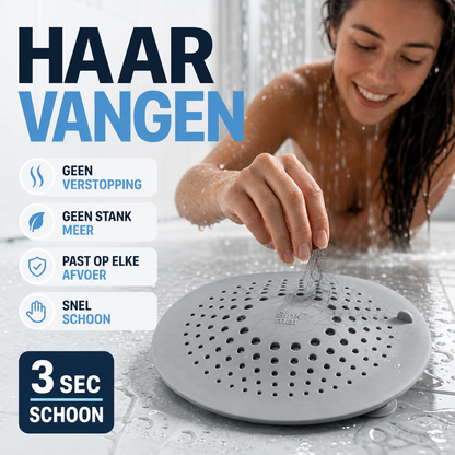 😩 Gedaan met water dat in de badkamer blijft staan! Haarfilter voor de badkamer 🚿 Vangt automatisch uitvallend haar op – een geweldig hulpmiddel om verstoppingen in de afvoer te voorkomen. Zo blijft de afvoer moeiteloos vrij.