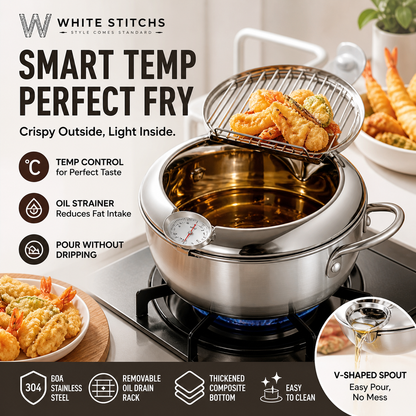 ⏳ Tijdelijke Actie ⏰ Roestvrijstalen Tempura Frituurpan – Met Thermometer, Afdruiprek & Diepe Pan ✨