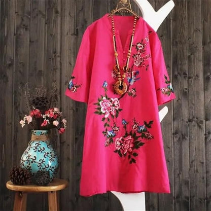 Wijde jurk met V-hals en bloemenprint voor dames