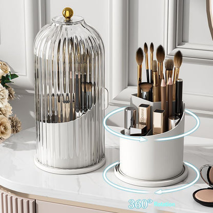 ❄️Zomerfresh 50% Korting!💄360° Draaibare Make-up Organizer met Stofkap – Kwastenhouder voor Lippenstift, Mascara, Eyeliner en Beautytools