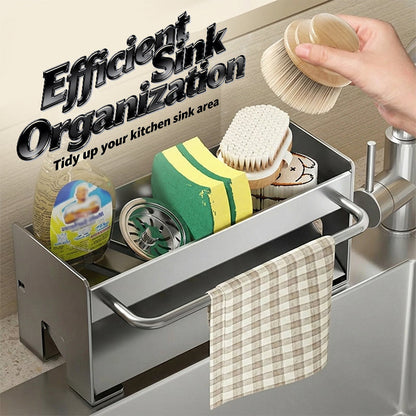 🧽 Self-Draining Sponshouder met Handdoekrek voor Keukengootsteen ✨ Houd Je Aanrecht Netjes & Droog – Nu 75% KORTING