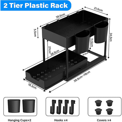 🧹🚰 Onderkast organizer – uitschuiflade, afvoer, montage zonder gereedschap!