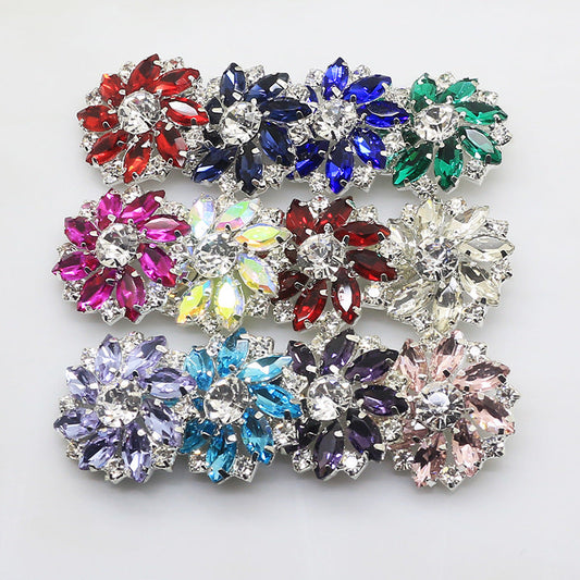 5pcs 28mm Flower Brass Rhinestone Shank Buttons