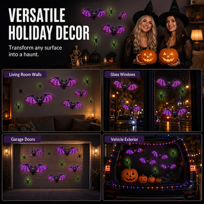 3D Halloween LED Vleermuismuurstickers – Gloeiend, Knipperend & Spookachtig Feestdecor