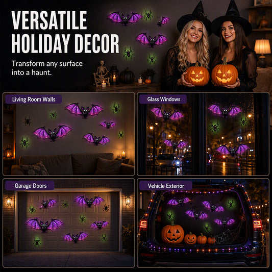 3D Halloween LED Vleermuismuurstickers – Gloeiend, Knipperend & Spookachtig Feestdecor