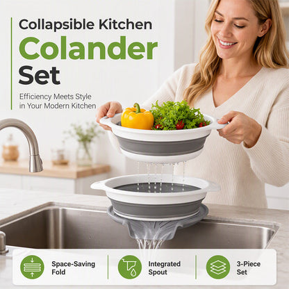 🥬💧 50% KORTING! Nooit meer een nat aanrecht! Deze 3-delige opvouwbare vergietset met afvoerbasis vangt al het water op en leidt het naar de gootsteen – ruimtebesparend, stapelbaar en klaar voor elke keukenklus!