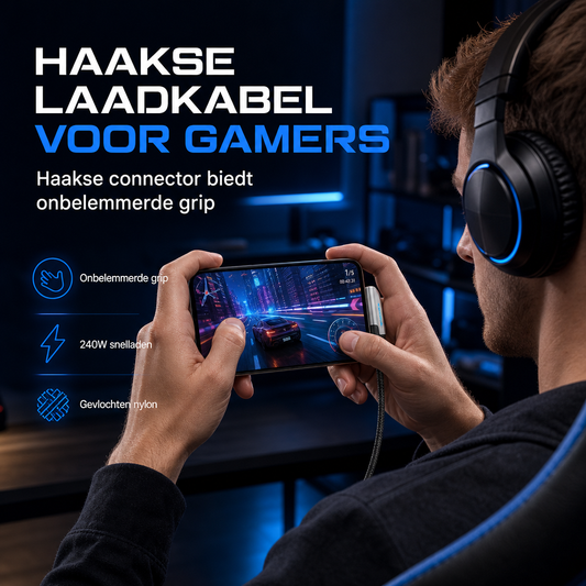 Snelle USB-C oplaad en datakabel 90° haaks voor smartphones en mobiele games
