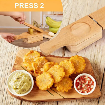 Mini houten bakbananenpers met vormbakje, 2-in-1