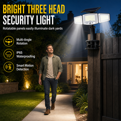 Solar-buitenlamp met 3 lichtkoppen en bewegingssensor
