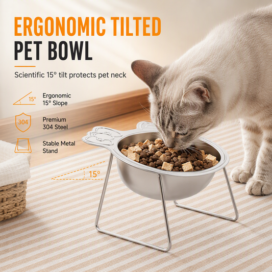 Verhoogde Roestvrijstalen Voerbak voor Huisdieren met Standaard