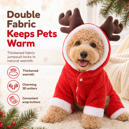 Warme Verdikte Flanellen Huisdieren Jumpsuit – Kerst Rendier Hondenkleding met 4 Pootjes & Knoopsluiting voor Kleine Honden en Katten