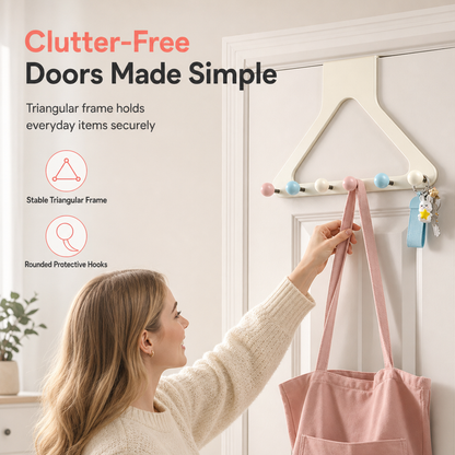 Crème Kleurige Over-de-Deur Haken Organizer Rek - Verhoogd en Versterkt, Zonder Boren, Zwaar Belastbare Kapstok voor Jassen, Hoeden en Tassen voor de Slaapkamer